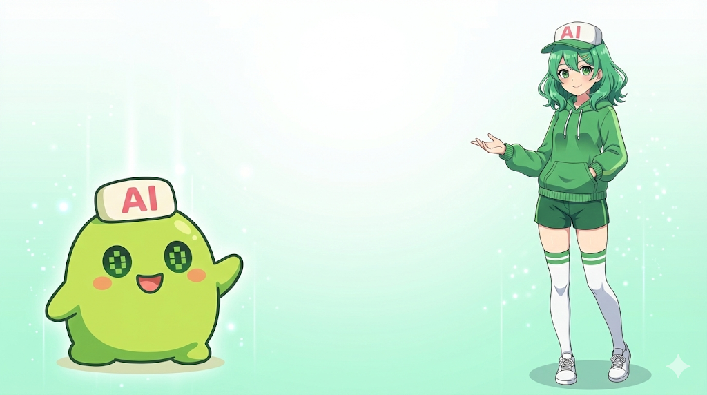 Nanobanaで生成された画像。オリジナルキャラクターシンナモ・擬人化シンナモが表示される。