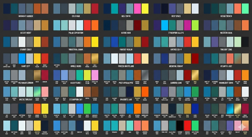 NanobananaProで生成した配色表。40パターン分が表示される。