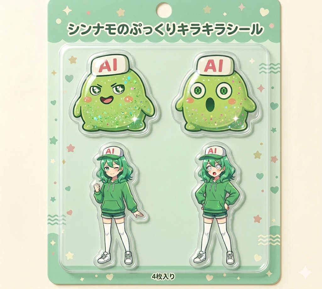 Nano Banana 2で生成したシンナモのシールが表示される。