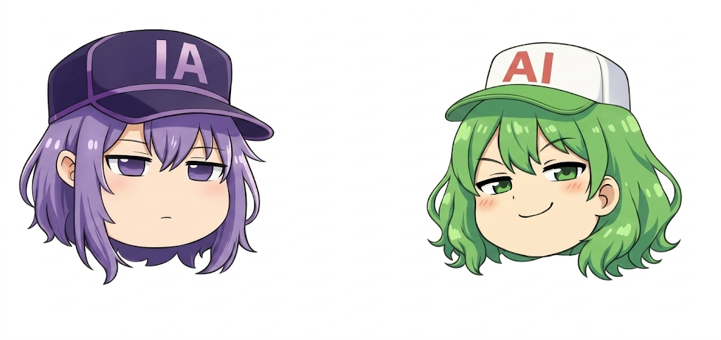 ChatGPTで生成したオリジナルキャラクター、ゆっくり風の擬人化シンナモとアンナモが表示される。